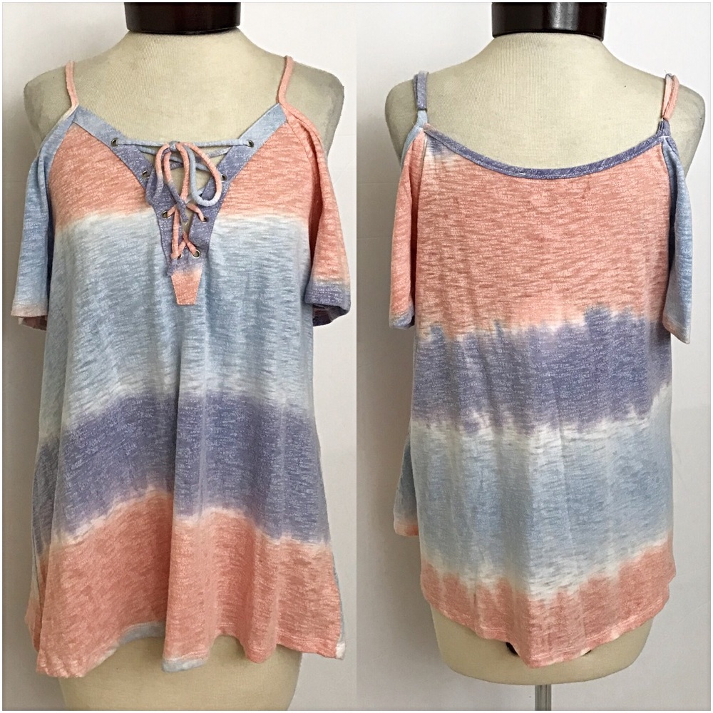 📍SALE Boho Chic Tie Dye Lace Up Flowy Top SML - Picture 5 of 7